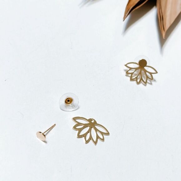 Gold lotus stud earrings #792 - Picture 4 of 4